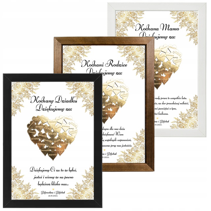 PODZIĘKOWANIE DLA RODZICÓW DZIADKÓW BABCI DZIADKA MAMY ŚLUB SERCE 3D RAMKA