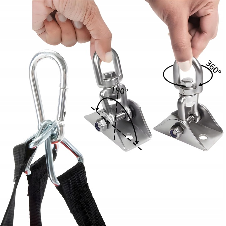 ZESTAW MONTAŻOWY HAK OBROTOWY SUFITOWY FOTELA HAMAKA HUŚTAWKI KARABIŃCZYKI