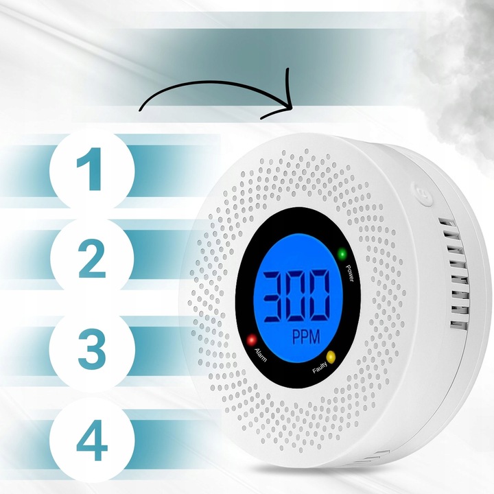 CZUJNIK CZADU DETEKTOR TLENKU WĘGLA CO BEZPRZEWODOWY EKRAN LCD PRO+