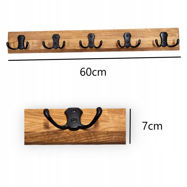 WIESZAK ŚCIENNY WISZACY LOFT DĄB 60CM 10 UCHWYTÓW NA UBRANIA DO