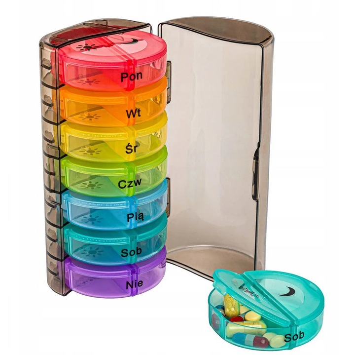 Organizer na leki tabletki pudełko kasetka pojemnik 2 przegródki 7 dni (PL)