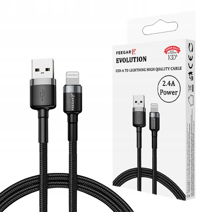 Feegar Kabel USB Lightning do iPhone iPad nylonowy Szybkie Ładowanie
