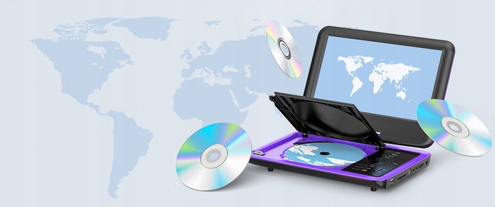 PRZENOŚNY SAMOCHODOWY ODTWARZACZ DVD 9'' LCD FIOLETOWY na 2000mAh Baterią