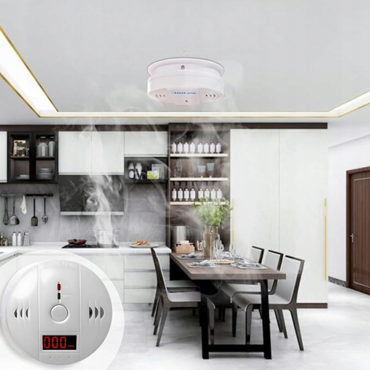 CZUJNIK CZADU GAZU DETEKTOR WYKRYWACZ TLENKU WĘGLA ALARM BEZPRZEWODOWY LCD