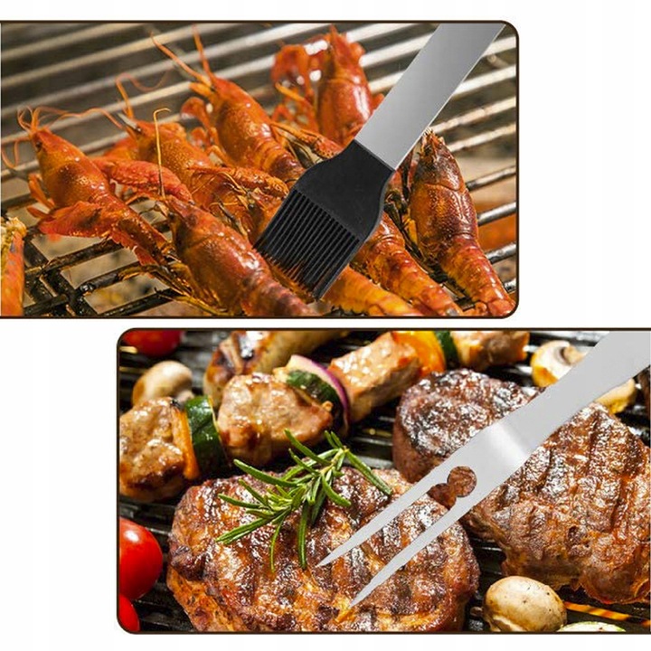 STALOWY Zestaw grillowy akcesoria przybory do grilla 4w1 +etui SUPER