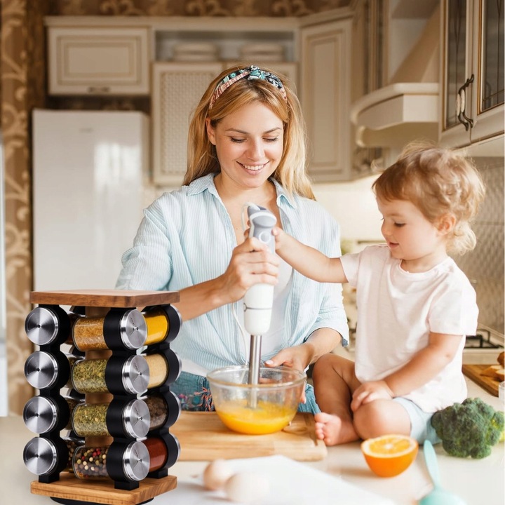 POJEMNIKI NA PRZYPRAWY STOJAK PRZYPRAWNIK OBROTOWY Drewniany 16 SŁOICZKÓW