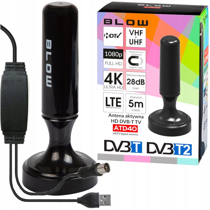DEKODER TUNER TV DVB-T2 HEVC H.265 FULL HD MINI PILOT ANTENA 4x