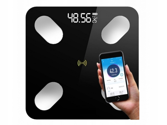 WAGA ŁAZIENKOWA ANALITYCZNA SLIM BLUETOOTH 180KG SMART 25w1 +BATERIE +MIARA