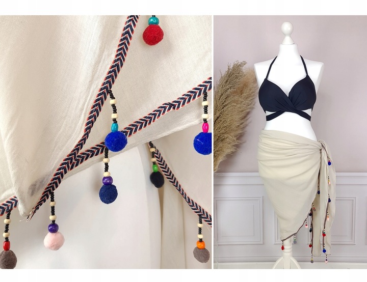 PAREO CHUSTA PLAŻOWA FRĘDZLE narzutka BOHO KOLORY