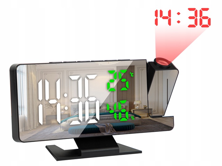 ZEGARY BUDZIK ELEKTORNICZNY CYFROWY Z PROJEKTOREM LED LUSTRO TERMOMETR