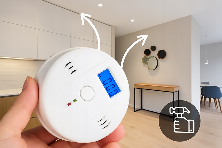 CZUJNIK CZADU GAZU CO LCD DETEKTOR TLENKU WĘGLA BEZPRZEWODOWY CERTYFIKOWANY