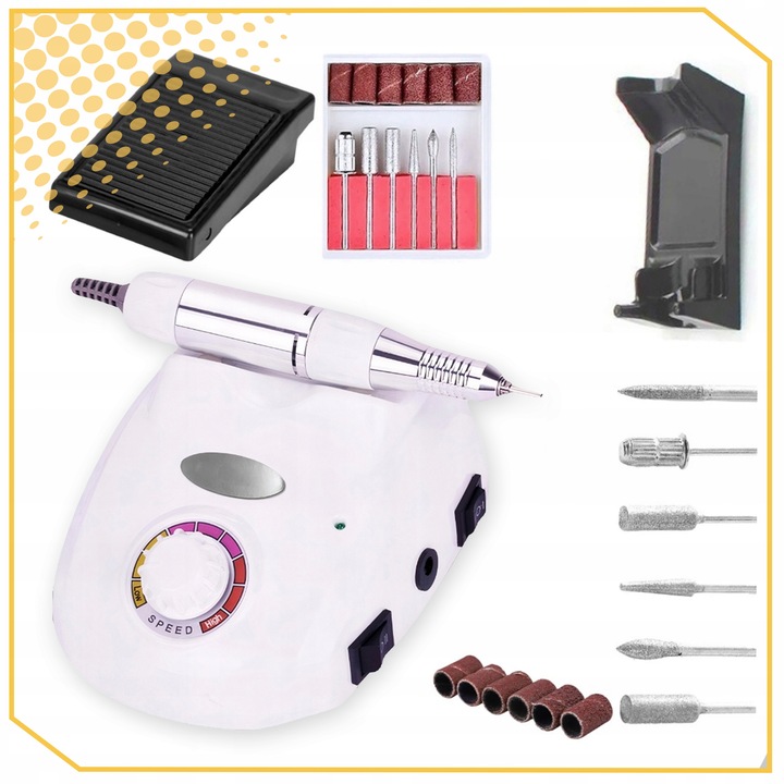 FREZARKA DO PAZNOKCI MANICURE PEDICURE PROFESJONALNA ZESTAW FREZÓW MOC 65W