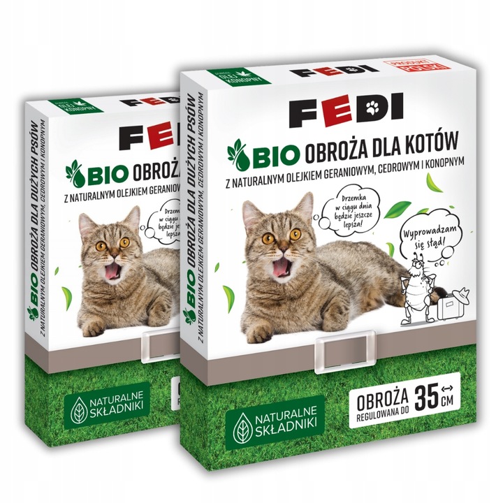 Fedi Bio Obroża Przeciw Pchłom i Kleszczom dla Kotów Regulowana do 35 cm x2
