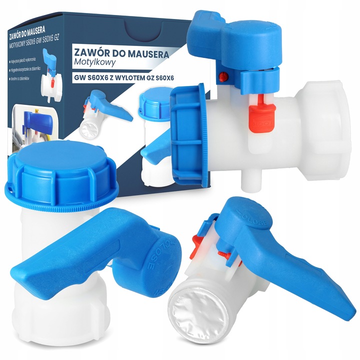 Zawór IBC Mauser MAUZER S60x6 MOTYLKOWY Kran Złącze Wylot Zbiornika