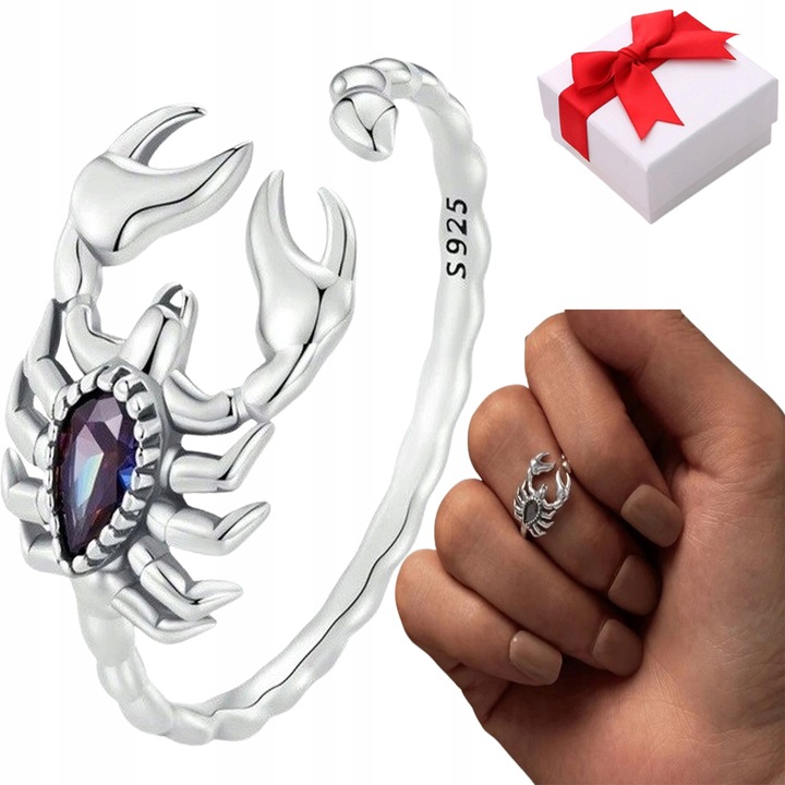 Srebrny pierścionek SKORPION cyrkonie regulowany s925 +pudełko