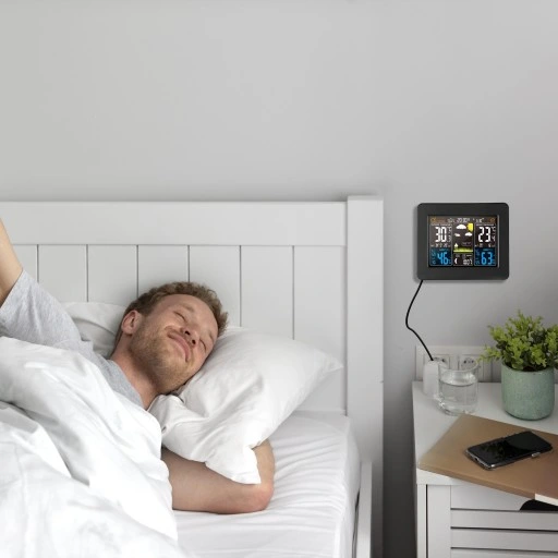 BEZPRZEWODOWA STACJA POGODY LCD POGODOWA HIGROMETR BAROMETR DCF + CZUJNIK