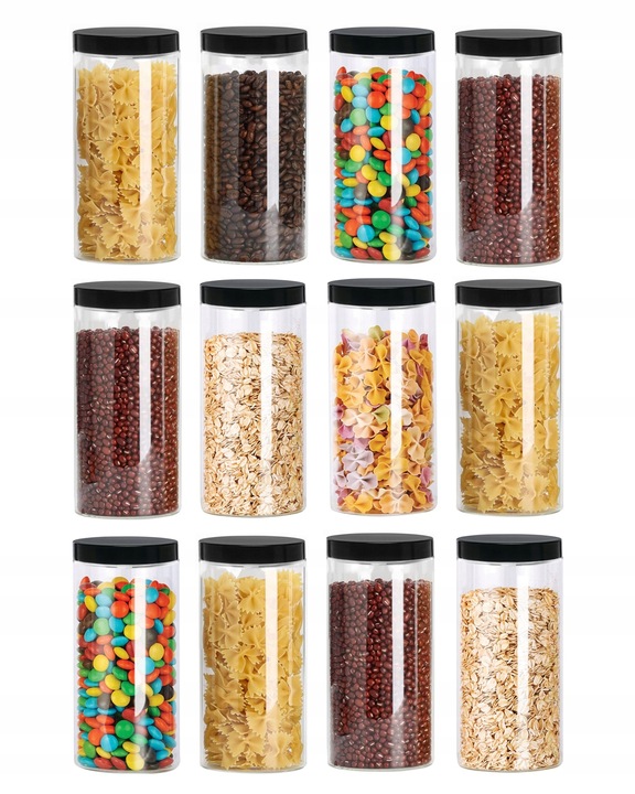 12x Słoik Plastikowy PET Pojemniki 1,5l Makaron Żywność Pojemnik 1500ml