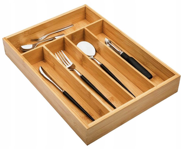 WKŁAD DO SZUFLADY NA SZTUĆCE POJEMNIK ORGANIZER DREWNIANY BAMBUSOWY