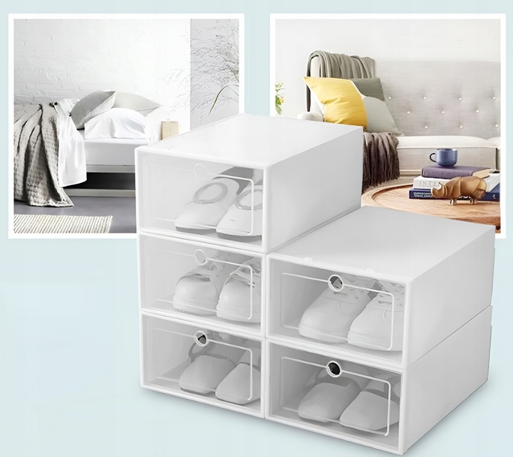 10 x PUDEŁKO POJEMNIK ORGANIZER NA BUTY Z KLAPĄ SZAFKA MODUŁOWA BIAŁA