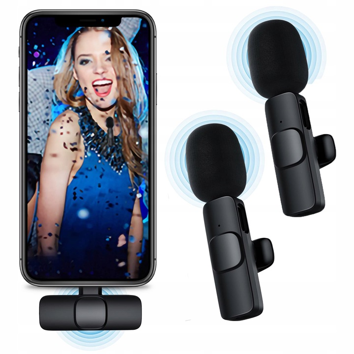 2x MIKROFON BEZPRZEWODOWY KRAWATOWY + ODBIORNIK USB-C + ADAPTER DO IPHONE