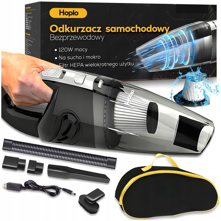 ODKURZACZ SAMOCHODOWY Bezprzewodowy AKUMULATOROWY Ręczny 120W HEPA
