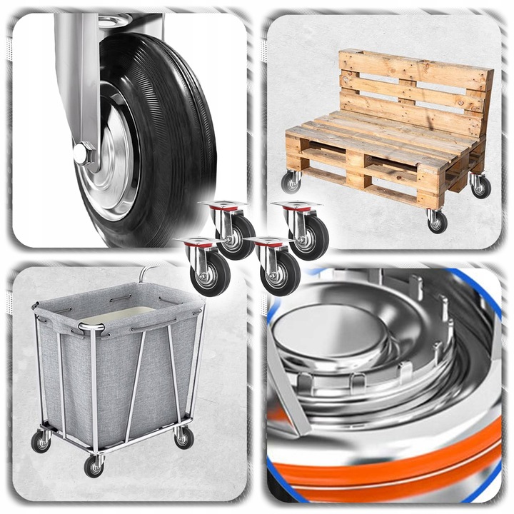 KÓŁKA OBROTOWE JEZDNE 125mm 400kg KOŁA METALOWO GUMOWE Z HAMULCEM DO