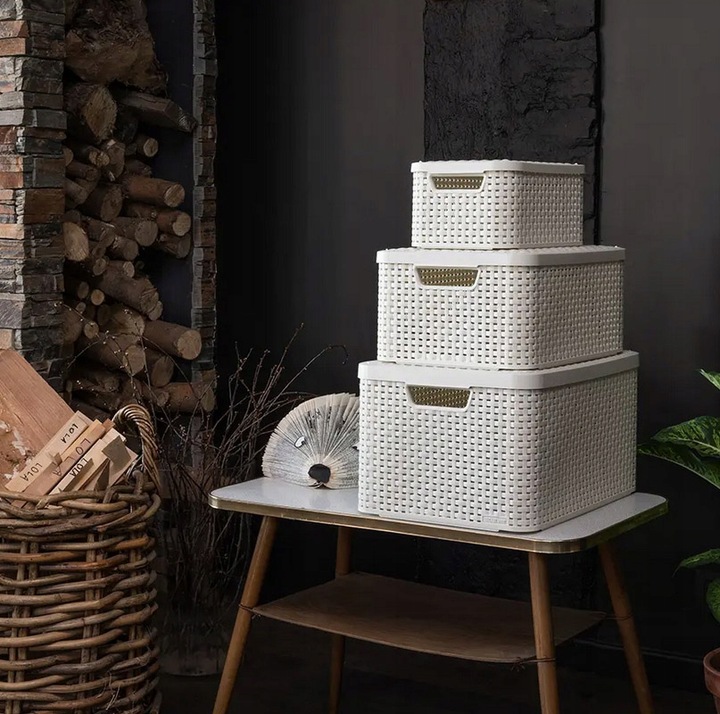 Koszyk z pokrywą kremowy 30L CURVER STYLE L PUDEŁKO