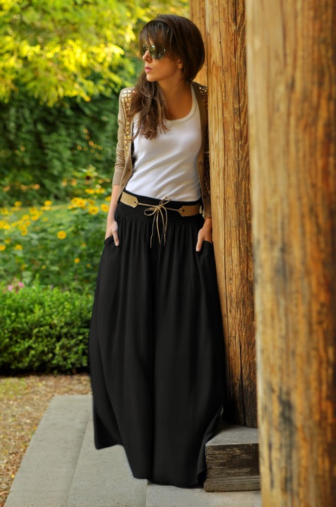 Długa rozkloszowana spódnica styl BOHO chaber