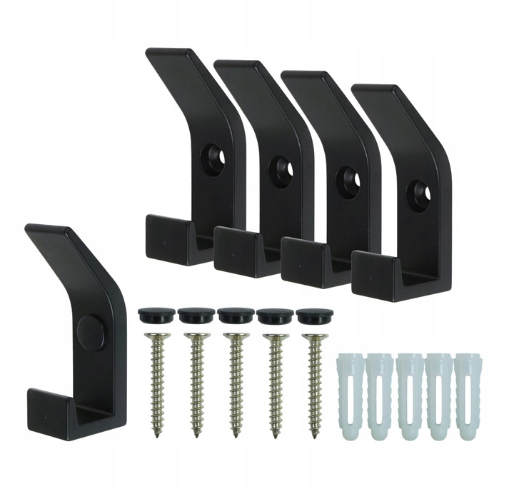 Wieszak ścienny haczyk na ubrania metalowy podwójny CZARNY loft 5 szt.