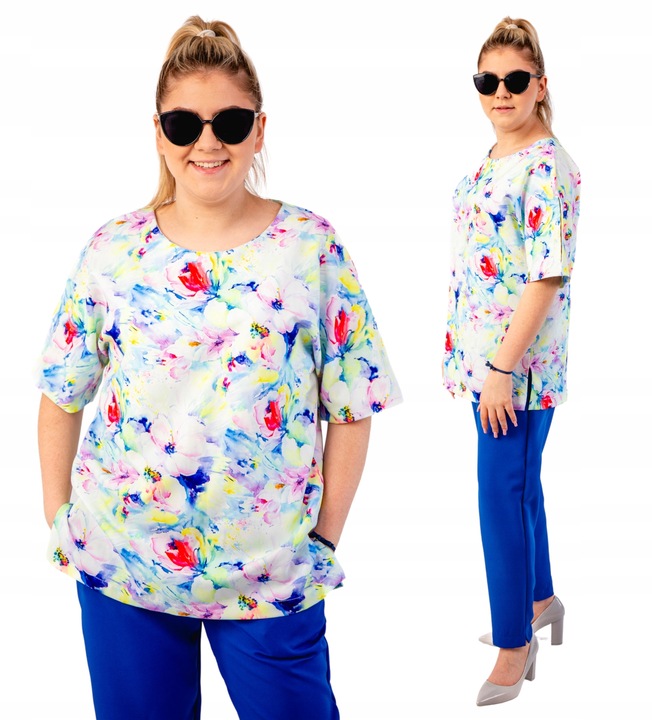 ELEGANCKI SZYKOWNY KOMPLET DAMSKI SPODNIE + BLUZKA KOLORY PLUS SIZE 52
