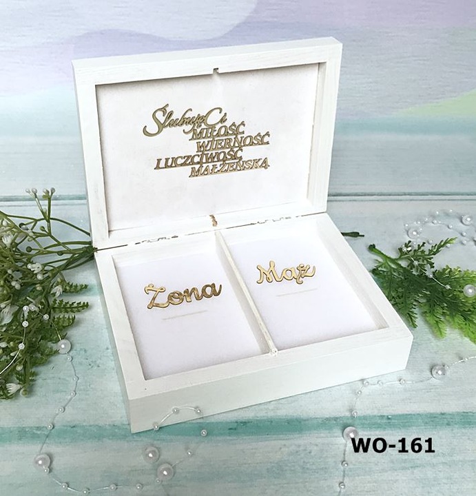 Pudełko na koperty + obrączki białe złote dekory