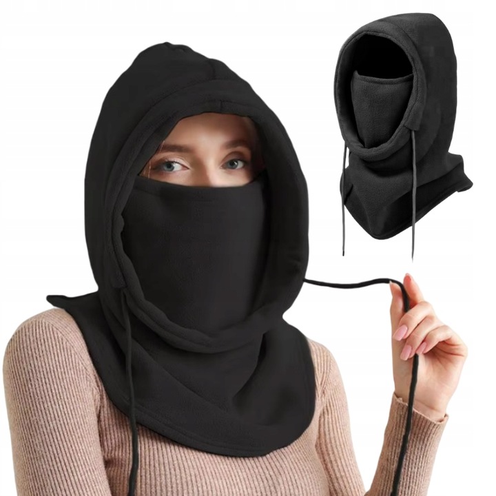 KOMINIARKA DAMSKA CZARNA CIEPŁA ZIMOWA JESIENNA KAPTUR CZAPKA KOMIN