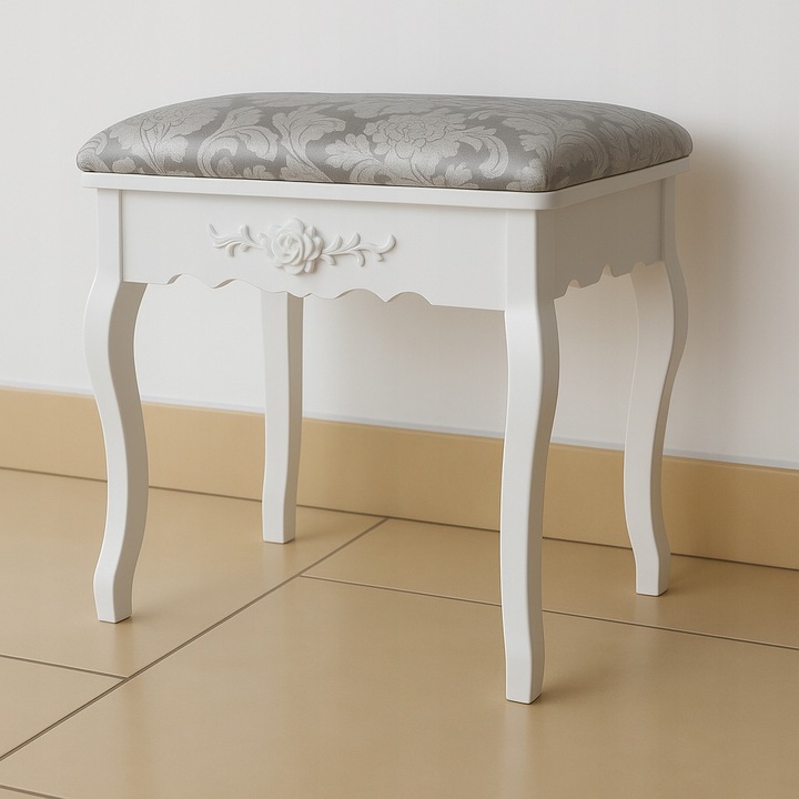 TOALETKA KOSMETYCZNA Z LUSTREM OBROTOWYM I TABORETEM DREWNIANA BIAŁA