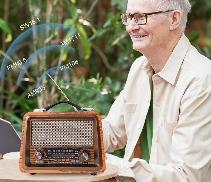 RETRO RADIO SIECIOWO BATRYJNE PRZENOŚNE BLUETOOTH AKUMULATOROWE FM AM