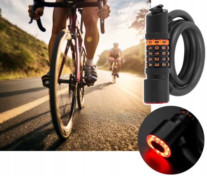 ZAMEK ZAPIĘCIE BLOKADA DO ROWERU + ŚWIATŁO TYLNE Lampka LED Uchwyt