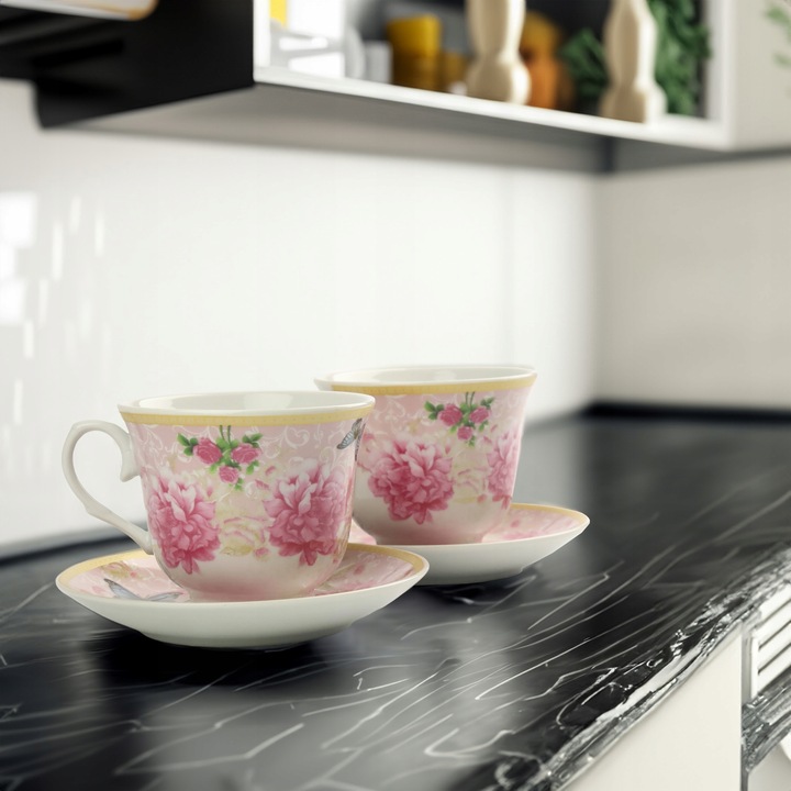 KPL FILIŻANEK PORCELANOWYCH ZE SPODKAMI 2 SZT NA KAWĘ HERBATĘ 250 ML