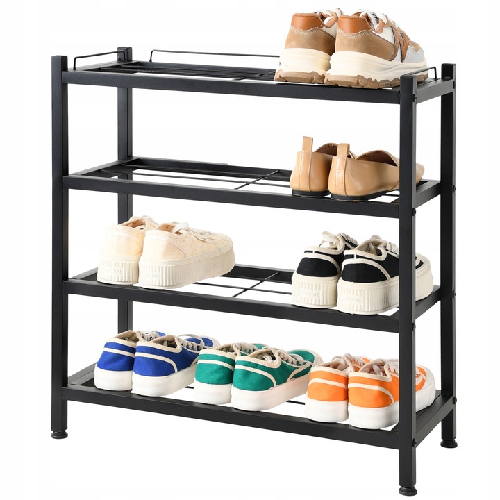 SZAFKA NA BUTY STOJAK METALOWY CZARNY 4 PÓŁKI ORGANIZER REGAŁ LOFTOWY