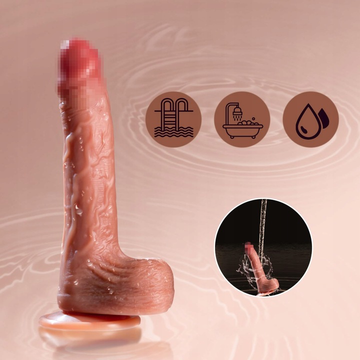 Dildo masturbator z teleskopowym i obrotowym i podgrzewanym wibratorem