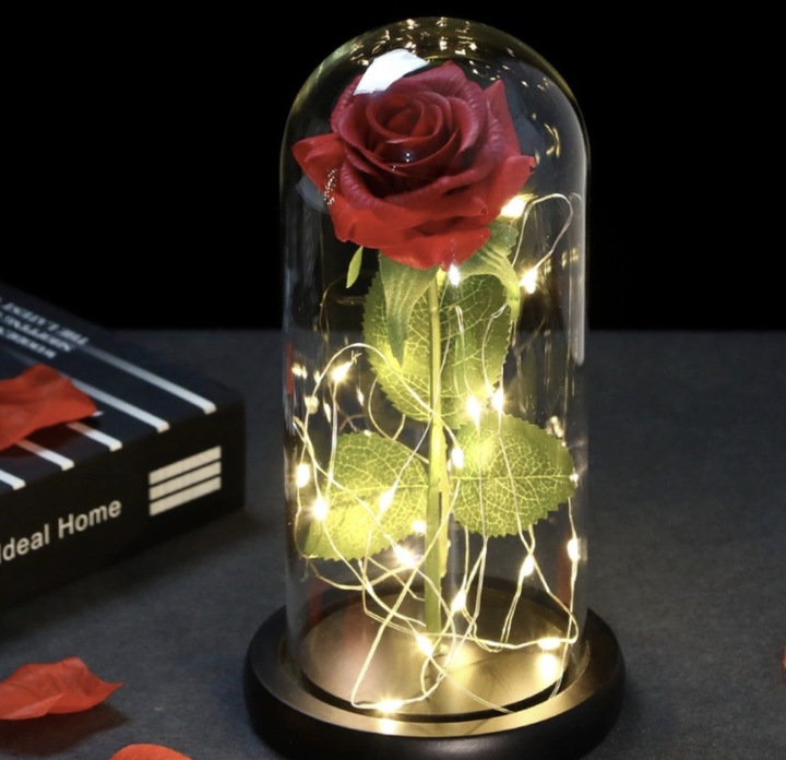 WIECZNA RÓŻA W SZKLE LED PREZENT NA DZIEŃ BABCI KOBIET WALENTYNKI GRAWER