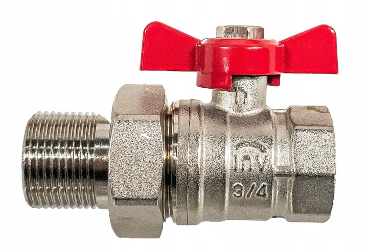 ZAWÓR KUREK KULOWY GW 3/4'' CALA DN20 ZE ŚRUBUNKIEM I DŁAWICĄ MOTYLEK