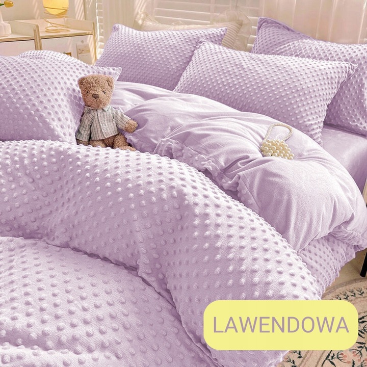 Pościel 200x220 pluszowa polarowa MINKY miś kropki 3D kolory zimowa