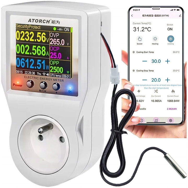 TERMOSTAT ELEKTRONICZNY WiFi WATOMIERZ TIMER APLIKACJA GNIAZDKO 230V