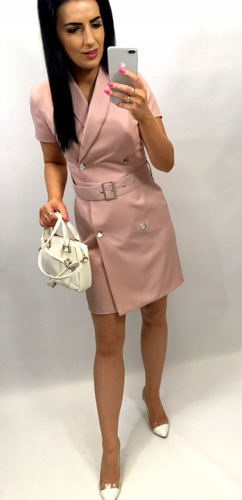 Sukienki Damskie na Komunię Chrzciny Sukienka Elegancka Ołówkowa Róż M