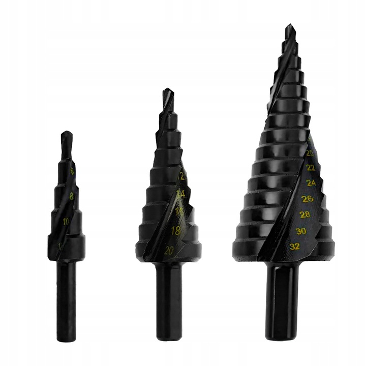 WIERTŁA STOŻKOWE STOPNIOWE DO METALU DREWNA PLASTIKU BLACH ZESTAW