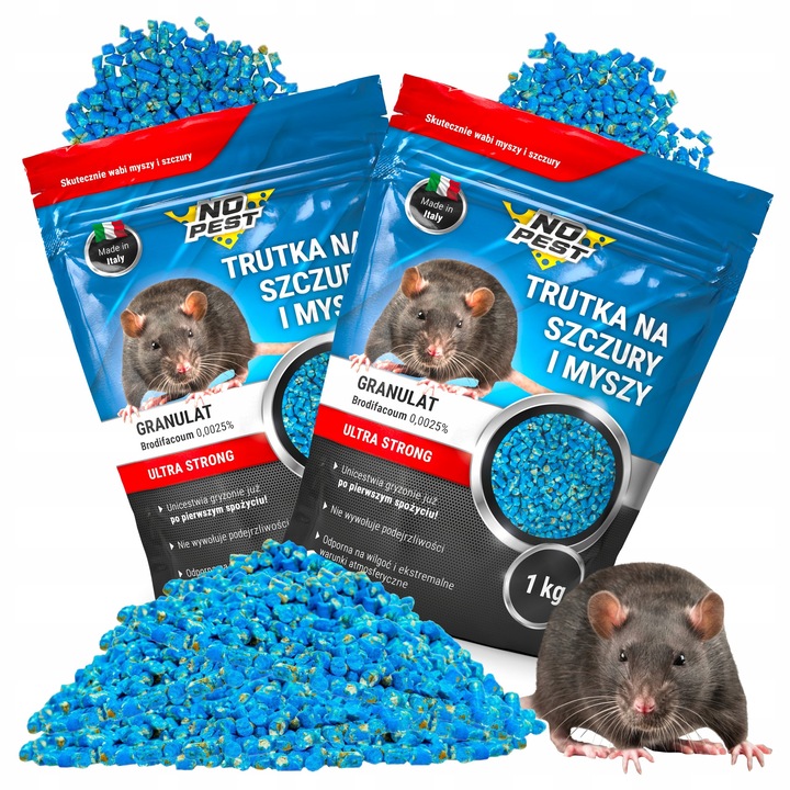 2x TRUTKA NA SZCZURY I MYSZY GRANULAT BRODIFAKUM NO PEST 1KG BARDZO