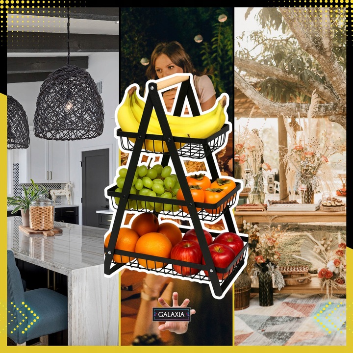 KOSZ NA OWOCE Koszyk na Warzywa Stojak Piętrowy Czarny 3 Poziomy