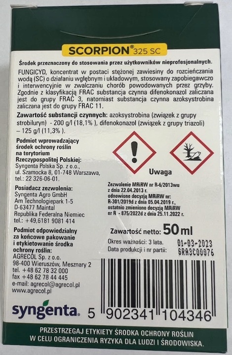 SCORPION 325 SC rośliny ozdobne środek grzybobójczy PLAMISTOŚĆ Agrecol