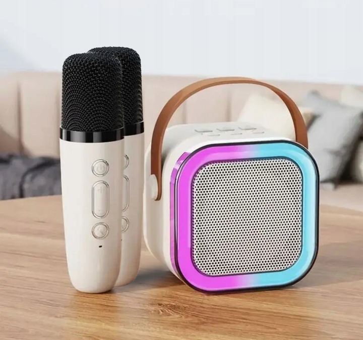 PRZENOŚNY GŁOŚNIK KARAOKE RGB 2 MIKROFONY USB SD MINI JACK BLUETOOTH