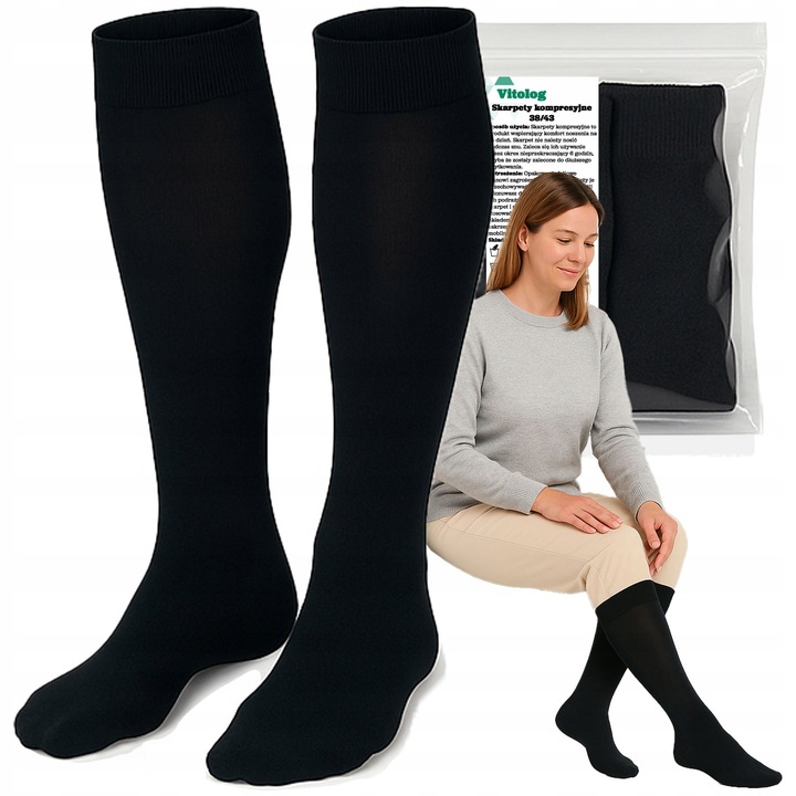Podkolanówki Uciskowe Przeciwżylakowe Skarpety Kompresyjne na Obrzęk