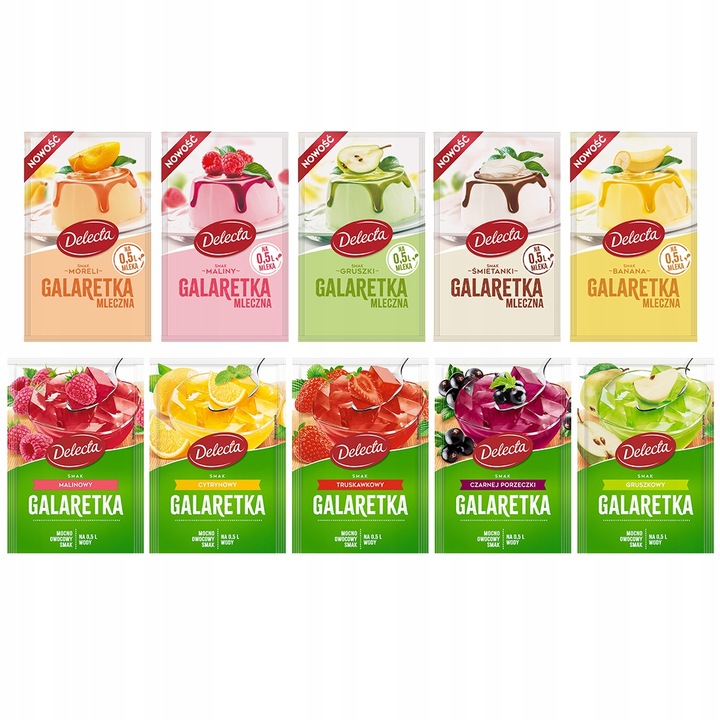 Galaretka Delecta mix 10 smaków do deserów, mleczna i klasyczna